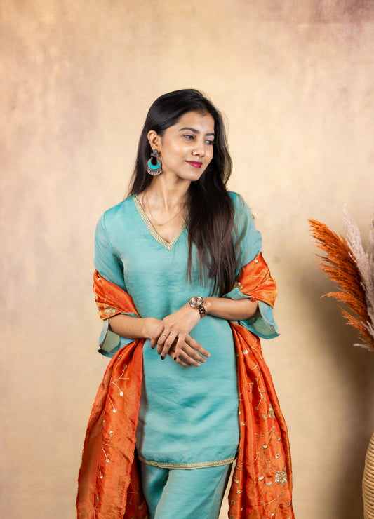 Neel Kamini Zard Patakha Suit Set