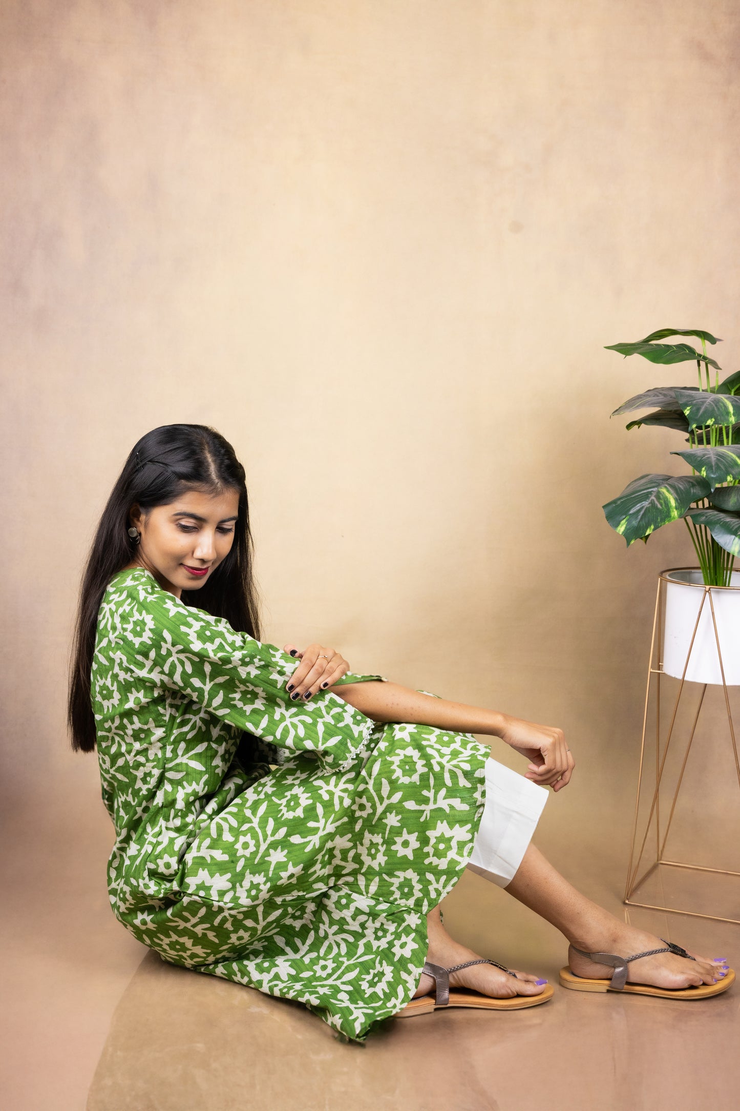 Sage Green Handblock Kurta Set