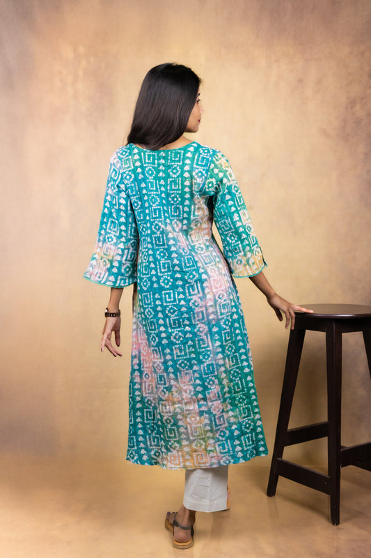 Teal Mist Handblock Kurta Set