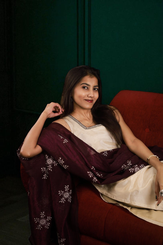 Champagne Ziya Shimmer Silk Suit Set