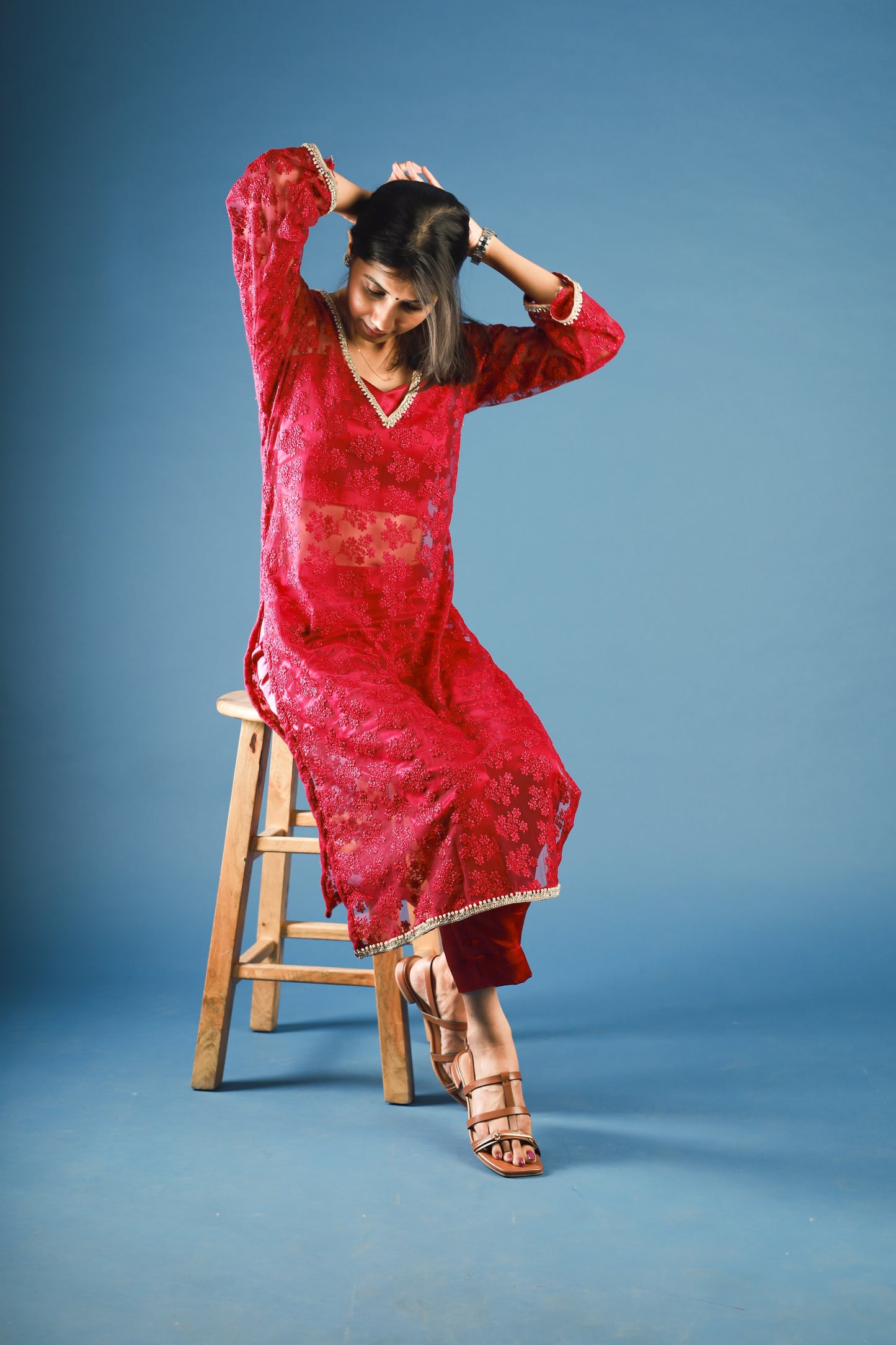 The Crimson Flora Sheer Kurta Set