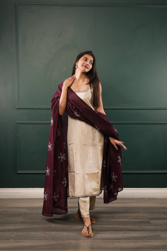 Champagne Ziya Shimmer Silk Suit Set