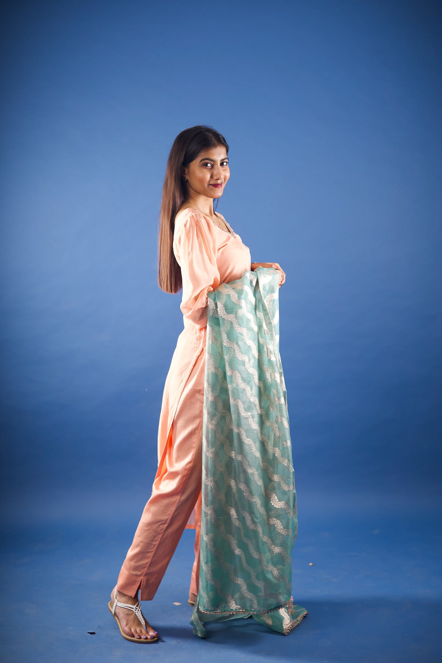 Blushy Peach Minty Aqua Suit Set