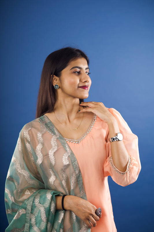 Blushy Peach Minty Aqua Suit Set