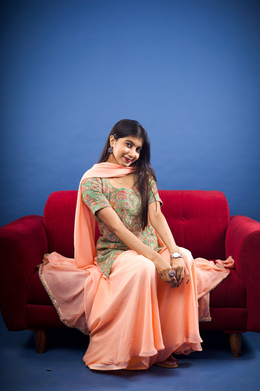 Pista Peach Peplum Sharara Set