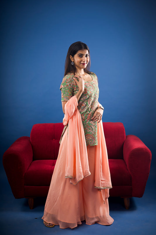 Pista Peach Peplum Sharara Set