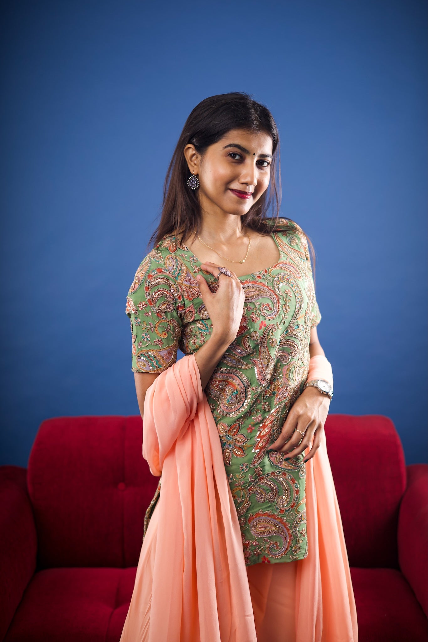 Pista Peach Peplum Sharara Set