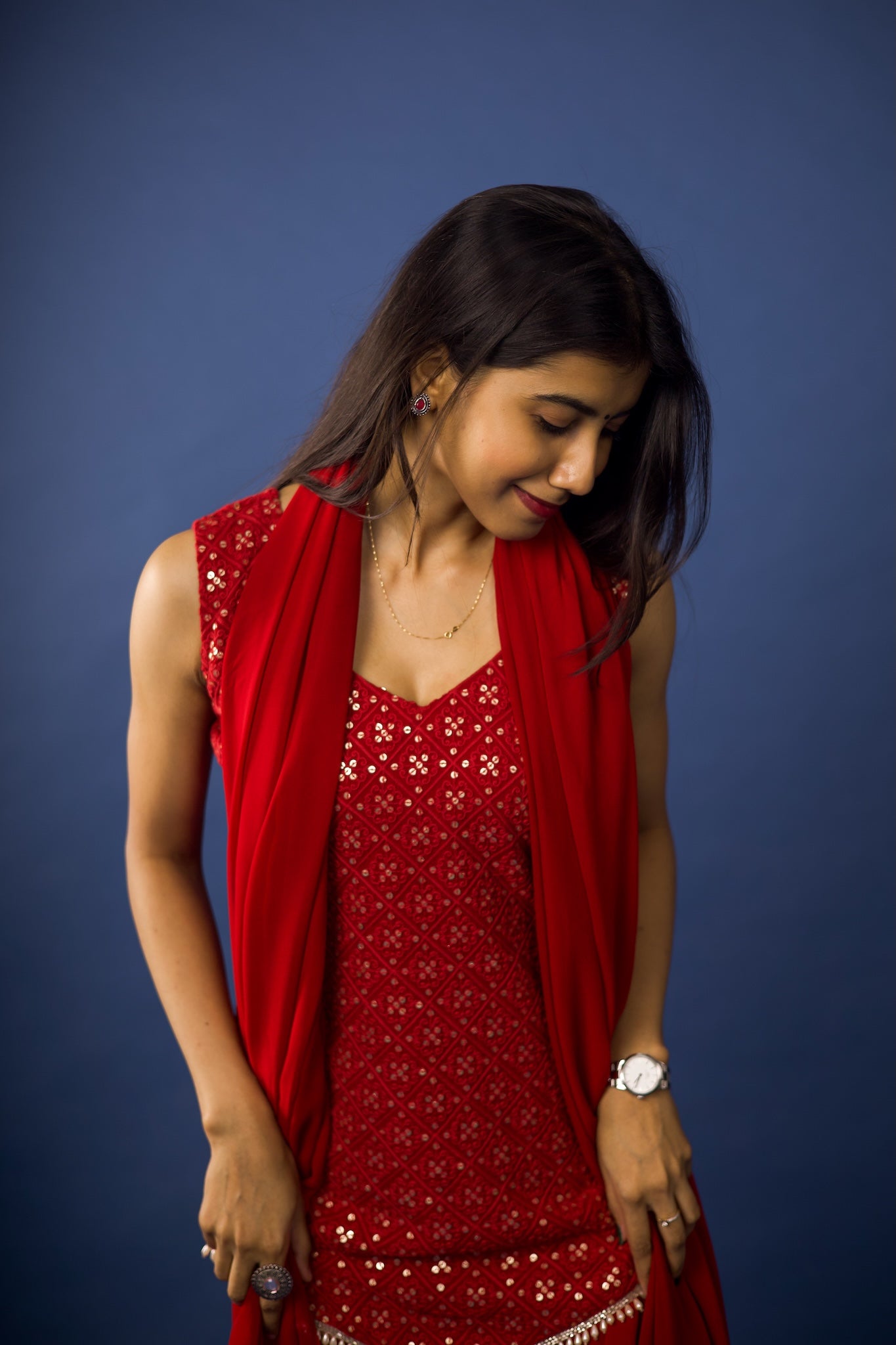 Devil Red Asymmetric Chikankari Sharara