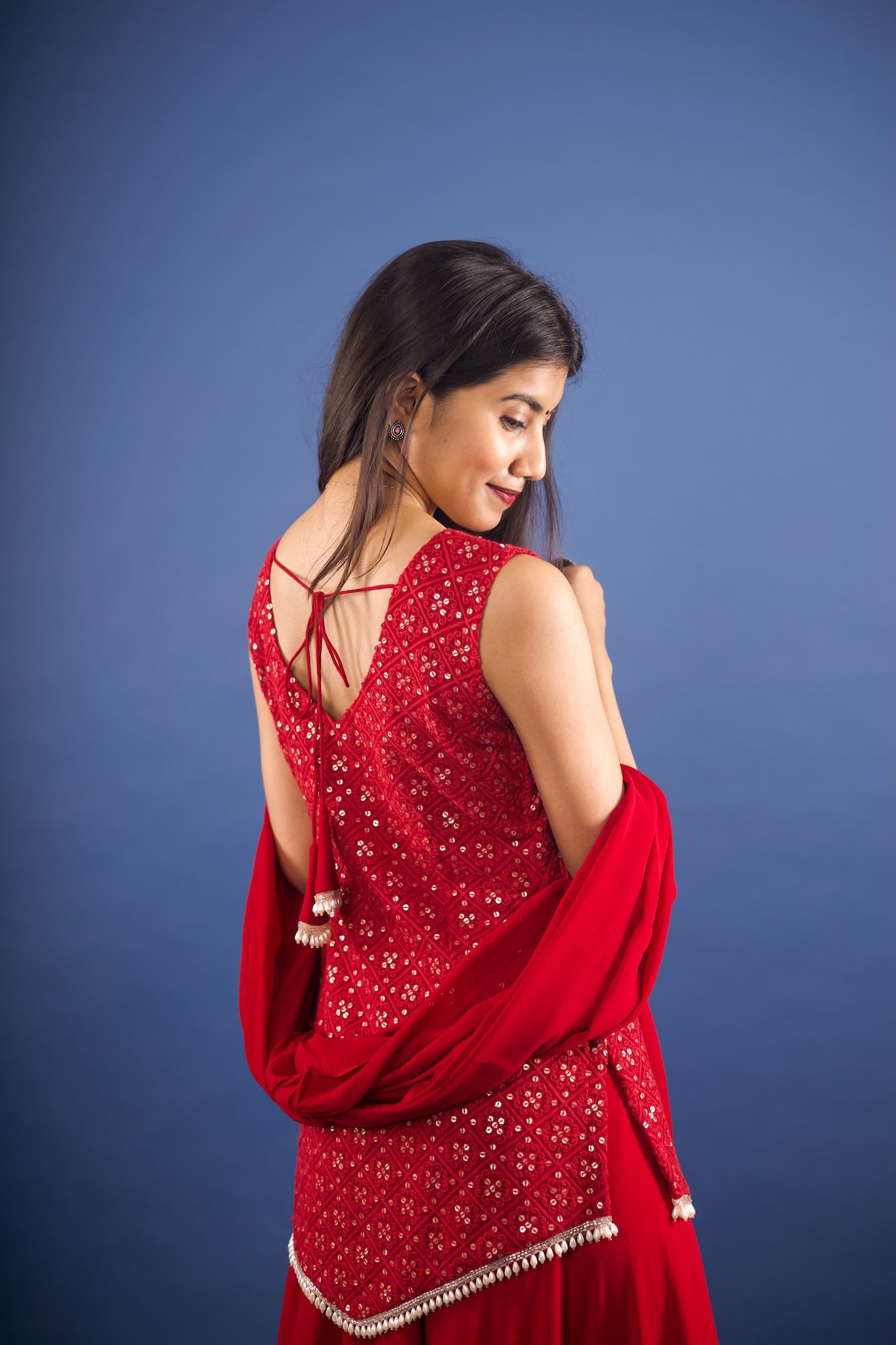 Devil Red Asymmetric Chikankari Sharara