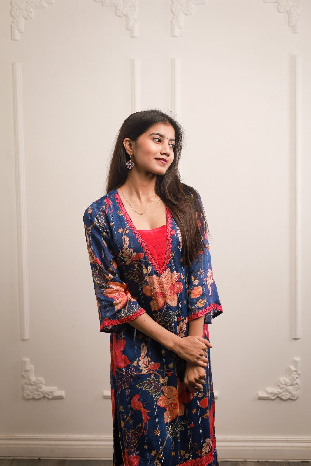 Firoza Phool Crepe Floral Kurta Pant Duo
